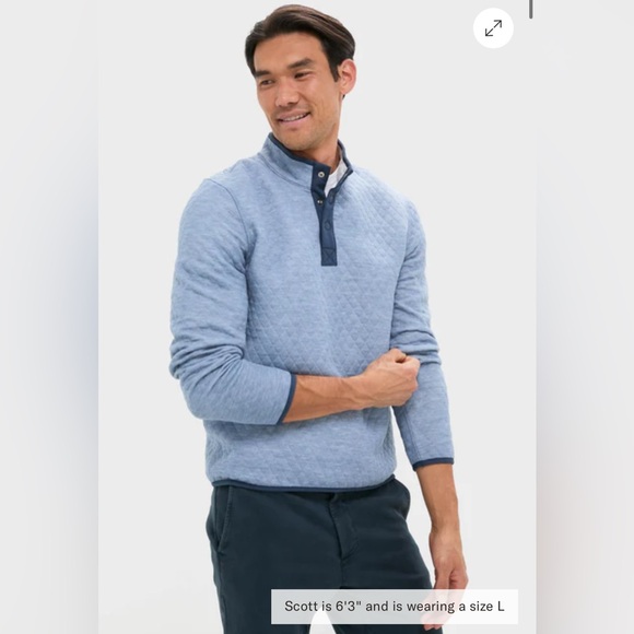 NWT MARINE LAYER Mid Blue Light Grey Corbet Reversible Pullover size small men